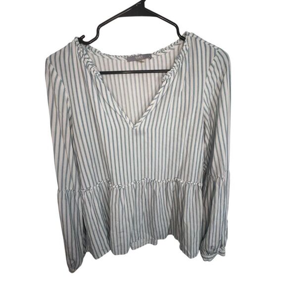 Tart Peplum Blue And White Striped V-Neck Long Sleeve Top - Picture 2 of 5